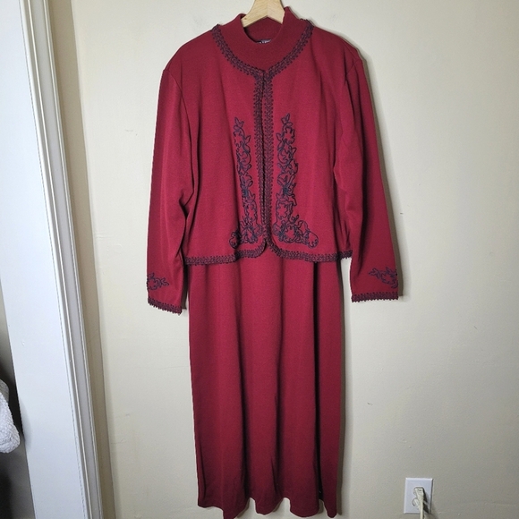 NWT Nina Leonard 1X Jacket Dress Set Maroon 2-Piece QVC A18032 Soutache - Picture 2 of 13
